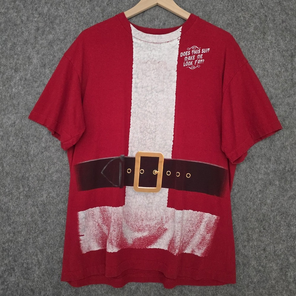 Santa Suit Shirt Mens XL Red Christmas Graphic Does This Suit Make Me Look Fat